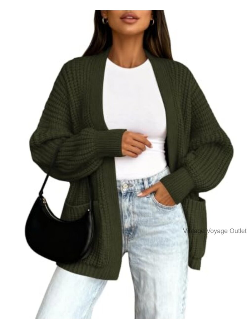 Women's Chunky Knit Cardigan Sweater with Pockets Oversized